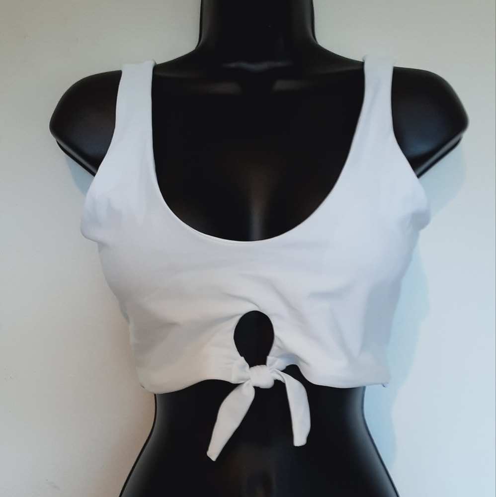 White Pullover Bathing Suit Top with Front Knot Detail NWT